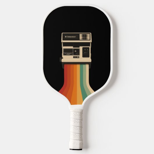 Retro Camera with Rainbow Print Pickleball Paddle (Achterkant)