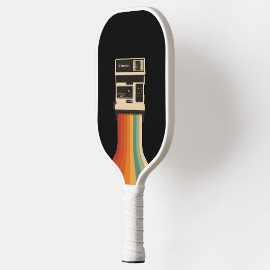 Retro Camera with Rainbow Print Pickleball Paddle (Links)