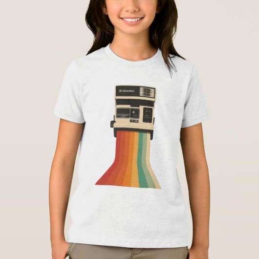 Retro Camera with Rainbow Print Tri-Blend Shirt (Voorkant)