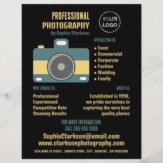 Retro Camerapictogram, Fotograaf, Fotografie inhur Flyer (Voorkant)