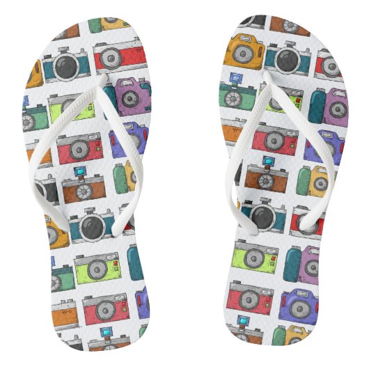 Retro Cameras Colorful Illustrated Pattern Foto Teenslippers (Voetbed)