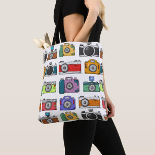 Retro Cameras Colorful Illustrated Pattern Foto Tote Bag