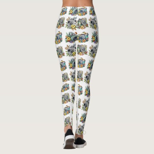 Retro  Camera's met  Bloemen Leggings (Achterkant)