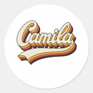 Retro Camila Naam 70s Vintage Design Boodschappent Ronde Sticker