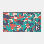 Retro Camo Blauwgroen Sinaasappel Blauw Personalis Bureaumat (Voorkant)