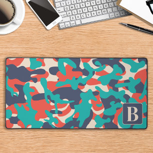 Retro Camo Blauwgroen Sinaasappel Blauw Personalis Bureaumat