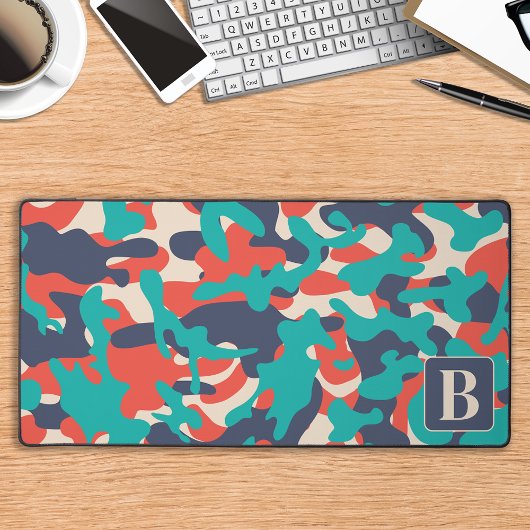 Retro Camo Blauwgroen Sinaasappel Blauw Personalis Bureaumat
