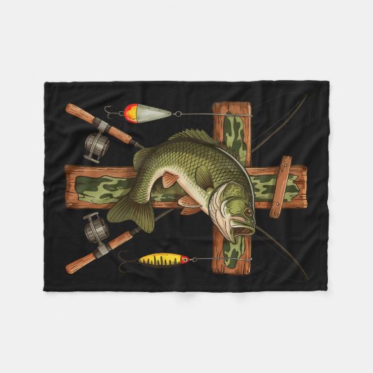 Retro Camo Cross Fishing Rod Hook B Christian Fish Fleece Deken (Voorkant (Horizontaal))