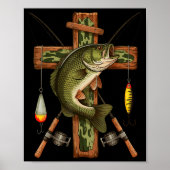 Retro Camo Cross Fishing Rod Hook B Christian Fish Poster (Voorkant)