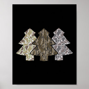 Retro Camo Kerstbomen Jagen op Kerstmis Rendier D Poster