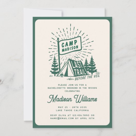 Retro Camp Bachelorette Meisjes Glamping Weekend Kaart (Voorkant)