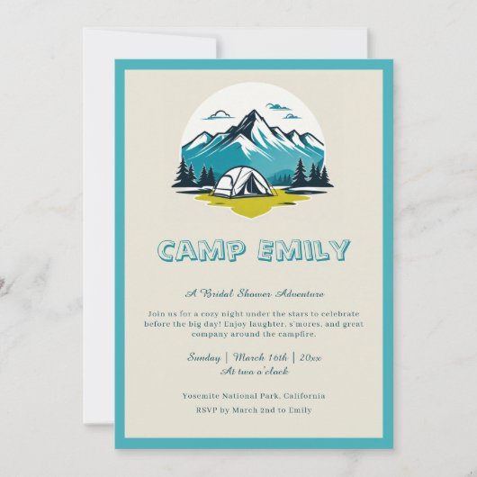 Retro Camp Bruid Douche Uitnodiging (Voorkant)