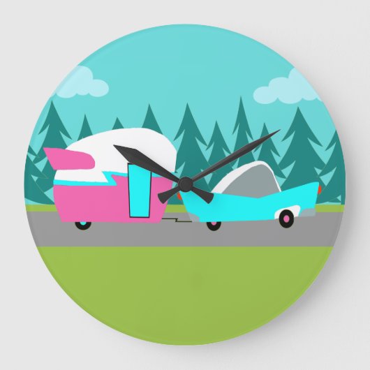Retro-camper / aanhangwagen en wandklok van de aut (Voorkant)