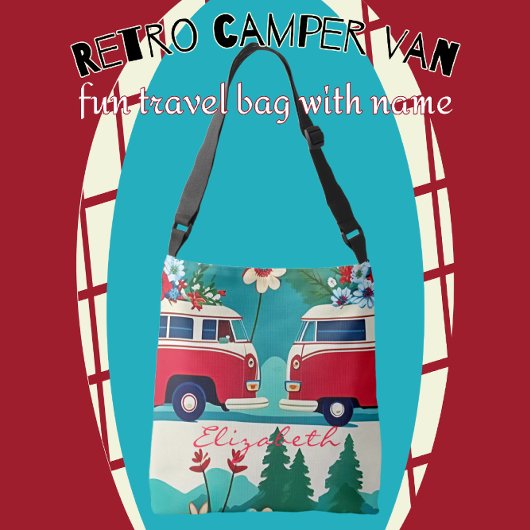 Retro Camper Bus Hippie Flower Fun Crossbody Tas
