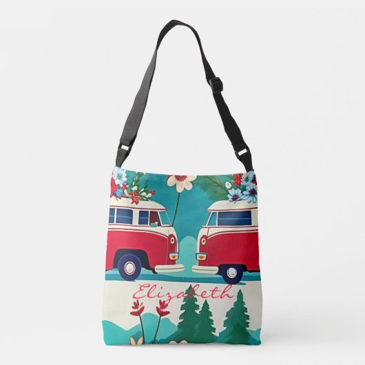 Retro Camper Bus Hippie Flower Fun Crossbody Tas (Achterkant)