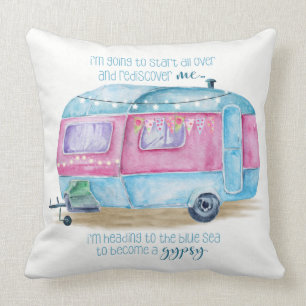 Retro Camper Caravan Blue, Pink en White Cushion Kussen