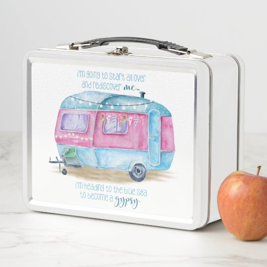 Retro Camper Caravan Blue | Roze en witte glamper (In situ)