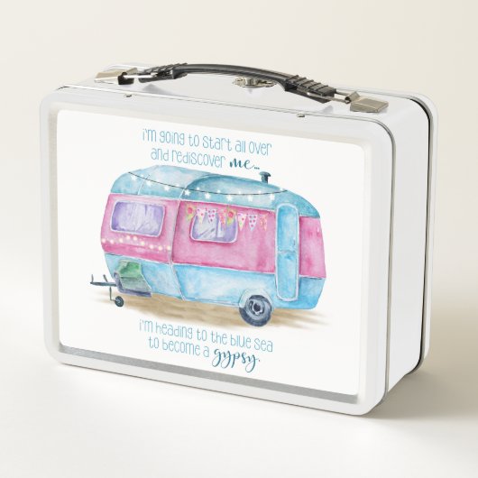 Retro Camper Caravan Blue | Roze en witte glamper (Achterkant)