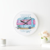 Retro Camper Caravan Blue | Roze en witte glamper Grote Klok (Huis)