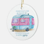 Retro Camper Caravan Blue | Roze en witte glamper Keramisch Ornament (Links)