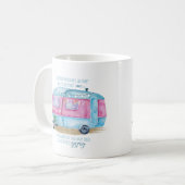 Retro Camper Caravan Blue | Roze en witte glamper Koffiemok (Voorkant links)