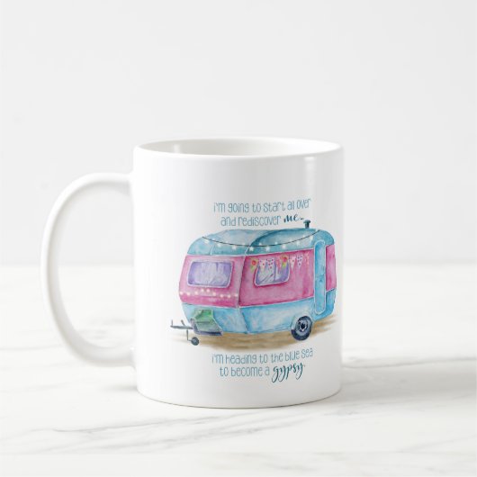 Retro Camper Caravan Blue | Roze en witte glamper Koffiemok (Links)