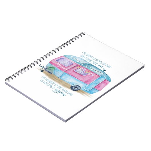 Retro Camper Caravan Blue | Roze en witte glamper Notitieboek (Linkerzijde)