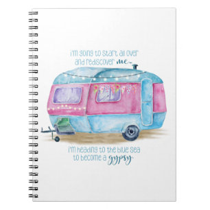 Retro Camper Caravan Blue Roze en witte glamper Notitieboek
