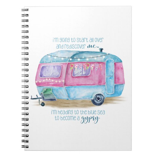 Retro Camper Caravan Blue | Roze en witte glamper Notitieboek (Voorkant)