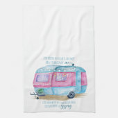 Retro Camper Caravan Blue | Roze en witte glamper Theedoek (Verticaal)