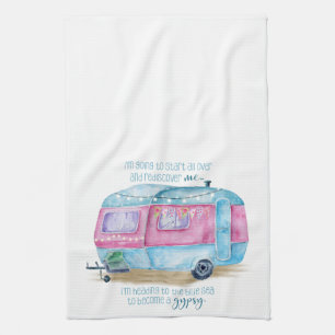 Retro Camper Caravan Blue Roze en witte glamper Theedoek