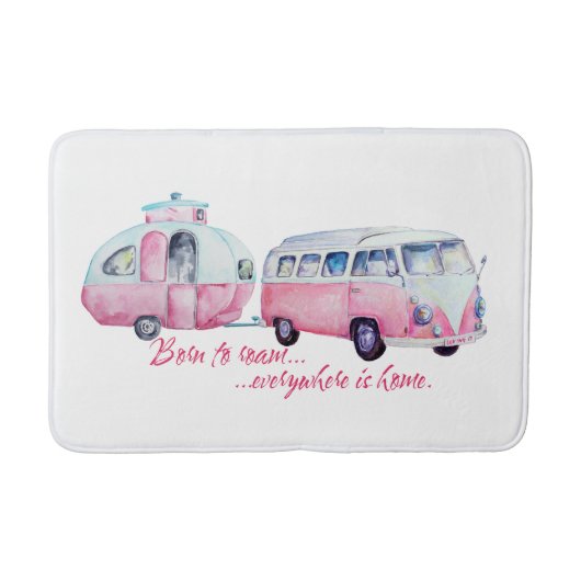 Retro Camper Caravan en Van Bath Mat (Voorkant)