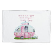 Retro Camper Caravan Pink en White Pillow Hoesje Kussensloop (Achterkant)