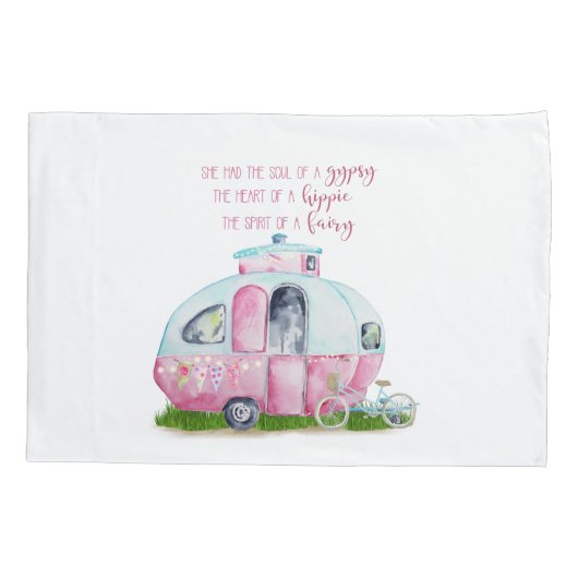Retro Camper Caravan Pink en White Pillow Hoesje Kussensloop (Achterkant)