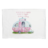 Retro Camper Caravan Pink en White Pillow Hoesje Kussensloop (Voorkant)