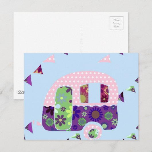 Retro camper  caravan shabbychic briefkaart (Voorkant / Achterkant)