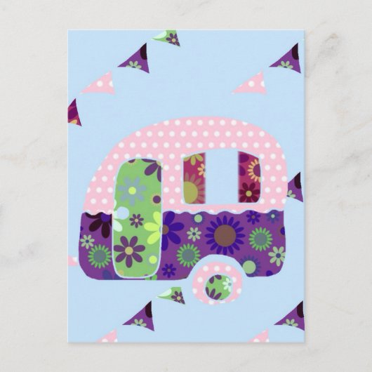 Retro camper  caravan shabbychic briefkaart (Voorkant)