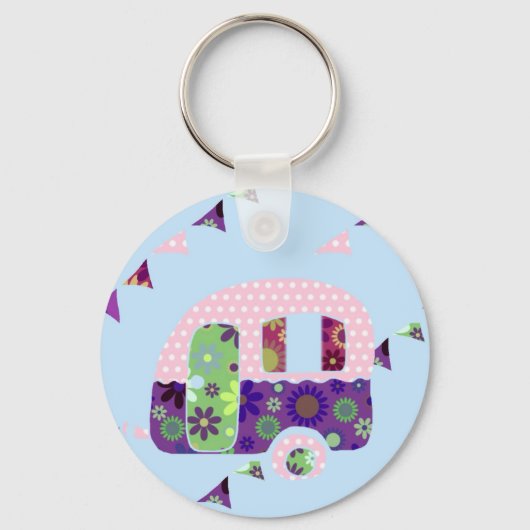 Retro camper  caravan shabbychic sleutelhanger (Voorkant)