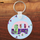Retro camper  caravan shabbychic sleutelhanger (Voorkant)