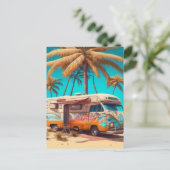 Retro camper en palmbomen briefkaart (Staand voorkant)