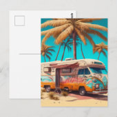 Retro camper en palmbomen briefkaart (Voorkant / Achterkant)