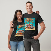 Retro camper en palmbomen t-shirt (Unisex)
