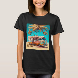 Retro camper en palmbomen t-shirt