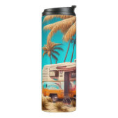 Retro camper en palmbomen thermosbeker (Gedraaid links)