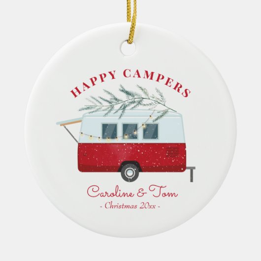 Retro Camper Happy Campers Holiday Keramisch Ornament (Voorkant)
