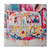Retro Camper Hippie Freedom Road maakt geluk mogel Tegeltje (Voorkant)