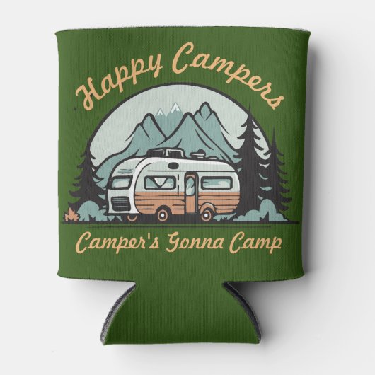 Retro Camper Illustratie Camping Koelbox Blikjeskoeler (Voorkant)