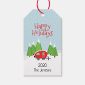 Retro Camper Kerstmis Cadeaulabel (Voorkant)