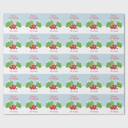 Retro Camper Kerstmis Cadeaupapier (Vlak)