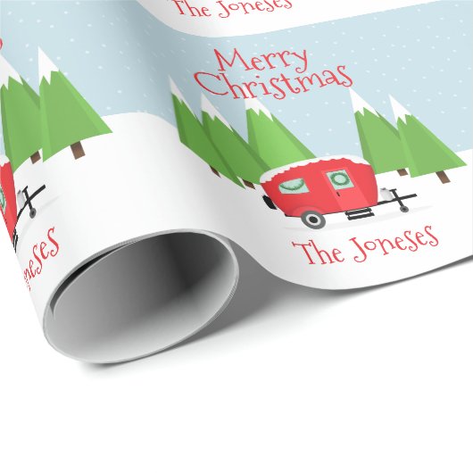 Retro Camper Kerstmis Cadeaupapier (Rol Hoek)